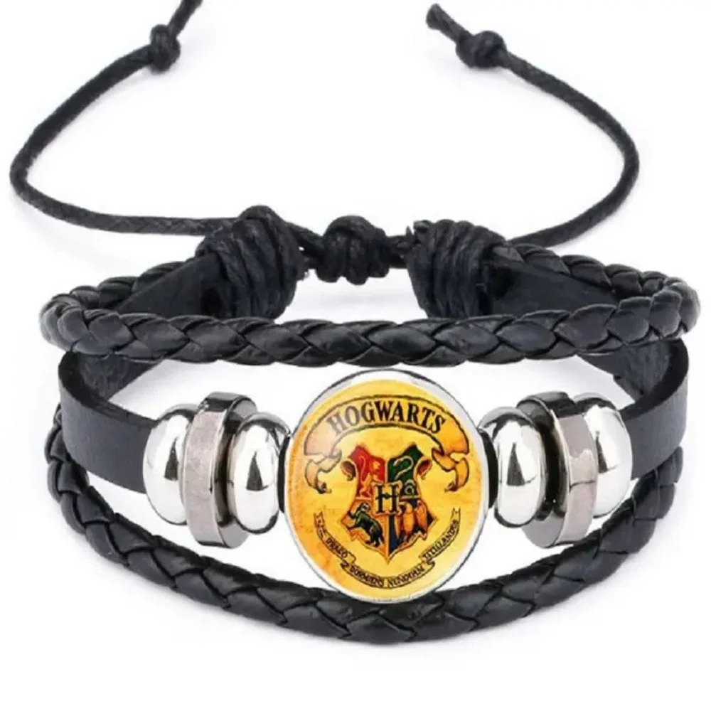 Harry Potter Black Braided Leather Bracelet, Hogwarts Bracelet